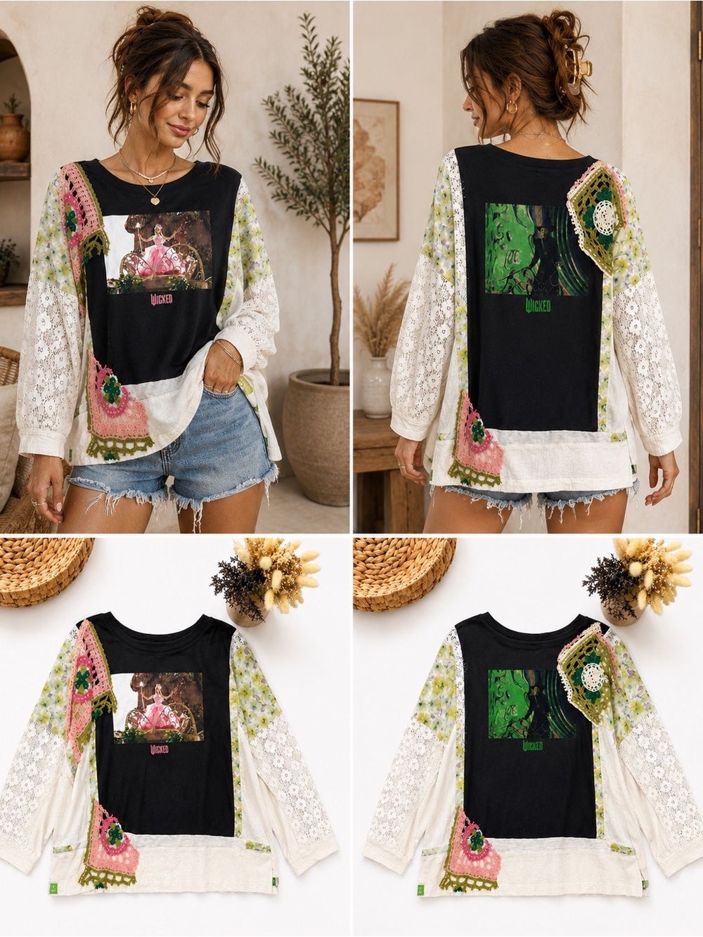 New Wicked Women Crochet MixMedia Boho Pullover Tabi Myers Handmade Boutique OS